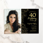 Convites Aniversário de 40 anos de Foto Floral Dourada Eleg<br><div class="desc">Convite de festas floral de ouro preto com a sua foto na frente da placa. Design minimalista moderno com desenhos botânicos em destaque, folha de ouro falsa e letra de script de tipografia. Simples trendy convida cartão perfeito para uma festa de na moda. Pode ser personalizado para qualquer idade. Impressos...</div>