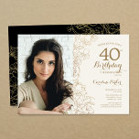 Convites Aniversário de 40 anos de Foto Floral Preto-Dourad<br><div class="desc">convite de festas floral preto Dourado com sua foto na frente da placa. Design minimalista moderno com desenhos botânicos em destaque, folha de ouro falsa e letra de script de tipografia. Simples trendy convida cartão perfeito para uma festa de na moda. Pode ser personalizado para qualquer idade. Impressos convites Zazzle...</div>