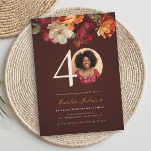 Convites Aniversário de 40 anos de Foto Floral Romântica Bu
