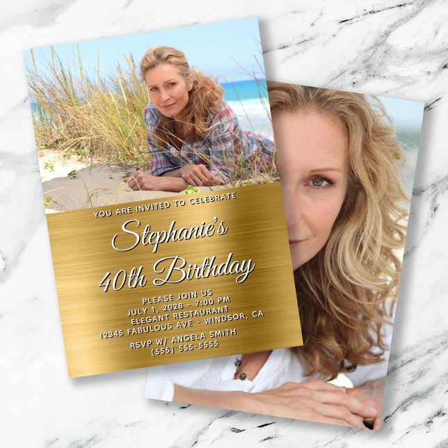 Convites Aniversário de 40 anos de Foto Gold Foil (Gold Foil Photo 40th Birthday Invitation)
