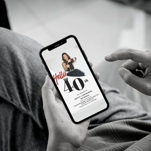 Convites Aniversário de 40 anos de Foto Moderna Preto