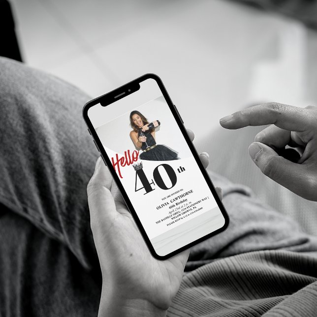 Convites Aniversário de 40 anos de Foto Moderna Preto (Criador carregado)