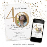 Convites aniversário de 40 anos de Fotografia Elegante Bran<br><div class="desc">Dourado Convite para aniversário de 40 anos de Fotografia Elegante Branco. E elegantemente desenhado convite especial para comemoração de aniversário, com uma foto personalizada de pessoa de aniversário e caligrafia de script com elementos florescentes de vintage. Simples o suficiente para ajustado de uma variedade de temas e cores! Precisa de...</div>