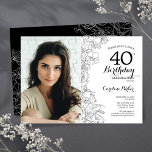 Convites Aniversário de 40 anos de Fotografia Floral Branca<br><div class="desc">Convite de festas floral branco preto com sua foto na frente da placa. Elegante design moderno com desenhos botânicos desenhados em destaque e letra de script de tipografia. Simples trendy convida cartão perfeito para uma festa de na moda. Pode ser personalizado para qualquer idade. Impressos convites Zazzle ou modelo de...</div>
