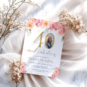 Convites Aniversário de 40 anos de Fotografia Floral rosa e
