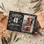 Convites Aniversário de 40 anos de Fotografia Surpresa com<br><div class="desc">Foto divertida do 'Shhh...  é um Convite de festas de aniversário de 40 anos Surpresa! Design apresenta um quadro calcboard rústico com rabiscos brancos. Basta carregar uma imagem e personalizar o modelo com seus próprios detalhes de evento.</div>