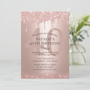 Convites Aniversário de 40 anos de Garota Dourada Rosa mod