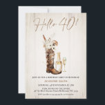 Convites Aniversário de 40 anos de Garrafa de Boot Rustic F<br><div class="desc">Aniversário de 40 anos de Boot Boot Boot da Rustic Floral Este convite de 40 anos de saudação apresenta uma aquarela rústica como fundo,  botas de vaquinha,  flores silvestres,  vidro e garrafa de champanhe. O título é uma imagem e não pode ser editado.</div>