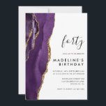 Convites Aniversário de 40 anos de Gato Dourado Roxo Minima<br><div class="desc">Convite para aniversário de 40 anos de Gato de Agato Dourado Roxo Minimalista</div>