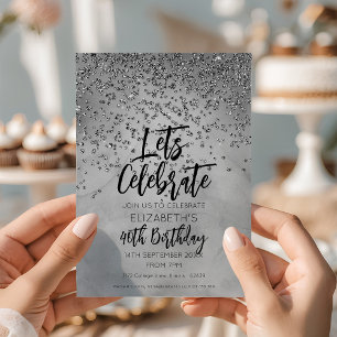 Convites Aniversário de 40 anos de Glitter de Prata Chic