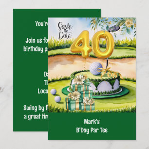 Convites Aniversário de 40 anos de Golfe com Bolo no Curso