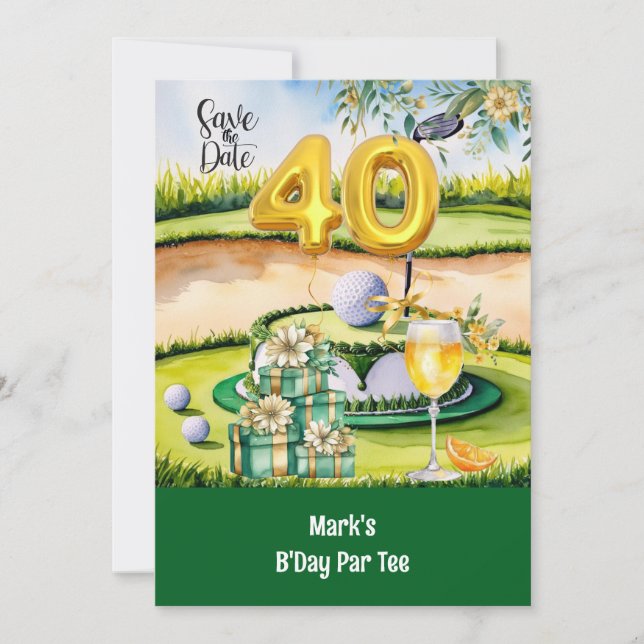Convites Aniversário de 40 anos de Golfe com Bolo no Curso  (Frente)