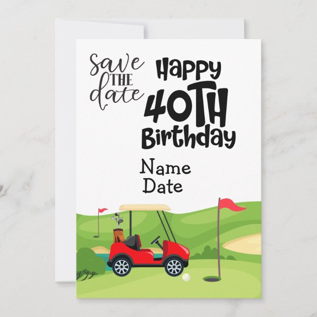 Convites Aniversário de 40 anos de golfe com carrinho de go (Frente)