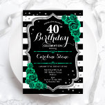 Convites Aniversário de 40 anos de Grelhas Pretas e Brancas<br><div class="desc">Convite de festas aniversário de 40 anos. Elegante design verde-esmeralda floral com prata brilhante e rosas. Apresenta faixas pretas e brancas e fontes de script. Perfeito para uma comemoração de dia das mulheres na moda. Pode ser personalizado para qualquer idade! Impressos convites Zazzle ou modelo de impressão digital instantânea para...</div>