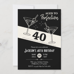 Convites Aniversário de 40 anos de martini preto e branco r