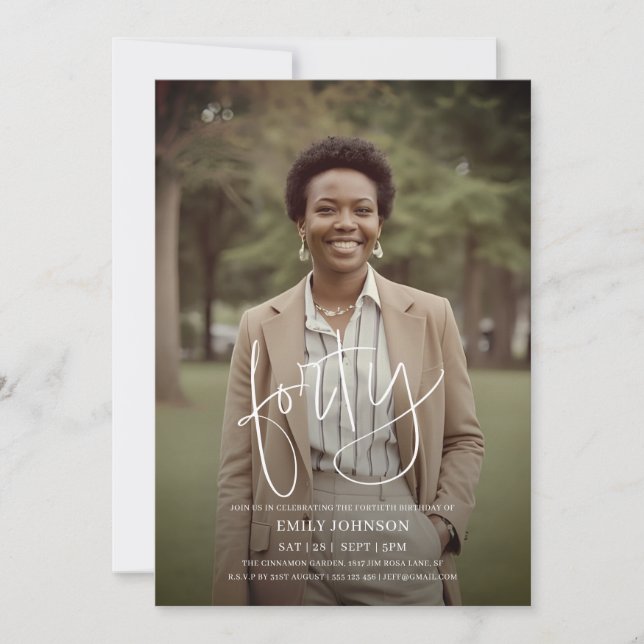 Convites Aniversário de 40 anos de Mínimo de Foto de Script (Frente)