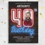 Convites aniversário de 40 anos de Neon Fotográfico Persona<br><div class="desc">Convite para Neon aniversário de 40 anos de Foto Personalizada Retroativa dos anos 80. Um design de convite para o aniversário de neon, estilo neon, estilo 80s divertido e retrógrado, com um fundo de tijolos de aparência rústica. A design é simples com uma dica de humor e foto personalizável! Veja...</div>