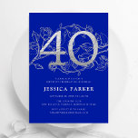 Convites Aniversário de 40 anos de prata azul Elegante<br><div class="desc">Elegante convite para a festa de 40 anos de prata azul real. Design feminina moderna personalizável, com sotaques botânicos rosas e prata brilhante fraca. Simples cartão de convite floral perfeito para uma comemoração de um na moda. Personalize com seus próprios detalhes. Impressos convites Zazzle ou modelo de impressão digital instantânea...</div>