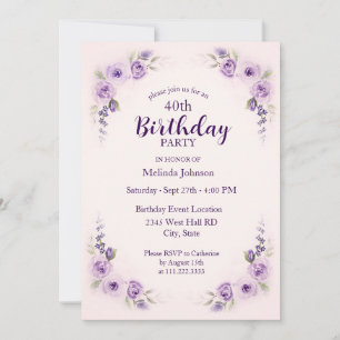 Convites Aniversário de 40 anos de Rosa de Lavanda de de Bl