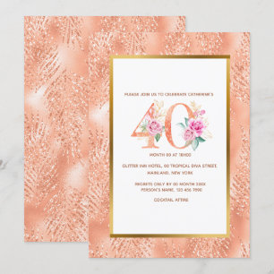 Convites Aniversário de 40 anos de rosa de ouro brilhante 