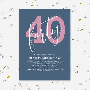 Convites Aniversário de 40 anos de Script Chic Moderno