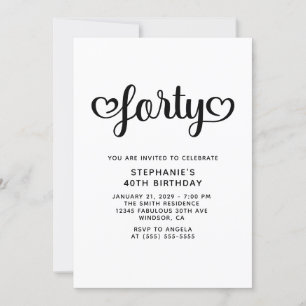 Convites Aniversário de 40 anos de Script de Corações Quare