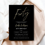 Convites Aniversário de 40 anos de Script Dourado e Preto M<br><div class="desc">Comemore a fazer 40 anos de estilo com um convite de aniversário Dourado e preto de Script Minimalista! Apresentando sotaques negros e dourados, tipografia elegante da escrita, e um design limpo e moderno, este convite dá o tom para uma celebração sofisticada. Perfeito para qualquer lugar, de salões quentes a encontros...</div>