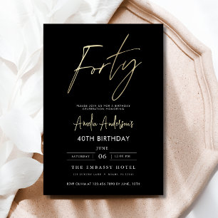 Convites Aniversário de 40 anos de Script Dourado e Preto M