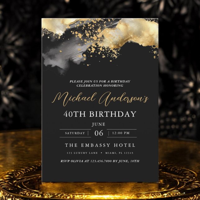Convites Aniversário de 40 anos de Script Dourado e Preto M (Criador carregado)