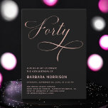 Convites Aniversário de 40 anos de Script Dourado Rosa de Q<br><div class="desc">Celebrar um marco monumental com o Convite para aniversário de 40 anos de 40 Rosa Dourado e Script Negro. Apresentando um elegante roteiro rosa dourado sobre um fundo preto elegante, este convite expele sofisticação e estilo. Perfeito para uma celebração de aniversário de 40 anos chic, foi projetado para dar o...</div>