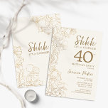 Convites Aniversário de 40 anos de Surpresa Botânica Dourad<br><div class="desc">Ivory Cream e Dourado Convite para aniversário de 40 anos de Surpresa Botânica. A design feminina moderna minimalista apresenta sotaques botânicos e letra de script de tipografia. Simples cartão de convite floral perfeito para uma festa surpresa na moda.</div>