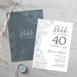 Convites Aniversário de 40 anos de Surpresa Branca de Folha<br><div class="desc">Slate Blue Botanical Surprise aniversário de 40 anos Invitation. A design feminina moderna minimalista apresenta sotaques botânicos e letra de script de tipografia. Simples cartão de convite floral perfeito para uma festa surpresa na moda.</div>