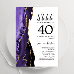 Convites Aniversário de 40 anos de Surpresa Branca Dourada<br><div class="desc">Convite de festas de aniversário de 40 anos surpresas roxo, branco e ouro agata. Elegante design moderno com aquarela agate marble geode background, faux glitter gold e typografia script font. Trendy convida o cartão perfeito para uma comemoração de dia das mulheres na moda. Impressos convites Zazzle ou modelo de impressão...</div>