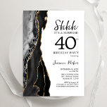 Convites Aniversário de 40 anos de Surpresa Branca Dourada<br><div class="desc">Convite de festas de aniversário de 40 anos surpresa preto, branco e ouro agata. Elegante design moderno com aquarela agate marble geode background, faux glitter gold e typografia script font. Trendy convida o cartão perfeito para uma comemoração de dia das mulheres na moda. Impressos convites Zazzle ou modelo de impressão...</div>