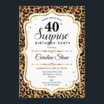 Convites Aniversário de 40 anos de surpresa - Branco Dourad<br><div class="desc">Convite para aniversário de 40 anos surpresa. Design feminina com ouro brilhante falso. Possui impressão de chita-leopardo-animal,  fonte de script e confete. Perfeito para uma bolsa mensageifesta de aniversario elegante. Pode ser personalizado para mostrar qualquer idade. Envie-me uma mensagem se precisar de mais personalização.</div>