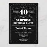 Convites Aniversário de 40 anos de surpresa - Branco preto<br><div class="desc">Convite de aniversário de 40 anos de surpresa Quadro retrorreflector elegante,  design preto e branco. Saúde para 40 anos! Pode ser personalizado para mostrar qualquer idade.</div>