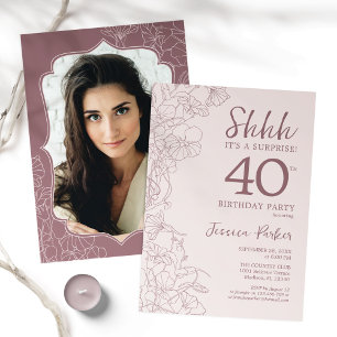 Convites Aniversário de 40 anos de Surpresa de Foto Rosa Du