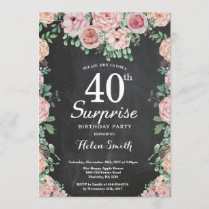 Convites Aniversário de 40 anos de Surpresa de Peonias Rosa