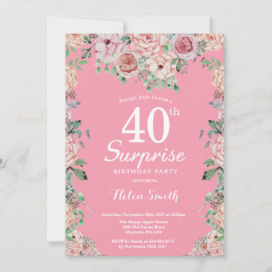Convites Aniversário de 40 anos de Surpresa de Peonias Rosa