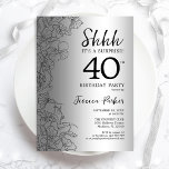 Convites Aniversário de 40 anos de Surpresa de Prata<br><div class="desc">Convite de festas de aniversário de 40 anos de Silver Surprise. Design Glam feminina com sotaques botânicos e letra de script de tipografia. Simples cartão de convite floral perfeito para uma festa surpresa na moda. Pode ser personalizado para qualquer idade. Impressos convites Zazzle ou modelo de impressão digital instantânea para...</div>