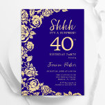 Convites Aniversário de 40 anos de surpresa de Rosas Dourad<br><div class="desc">Convite de festas de aniversário de 40 anos de Surpresa Dourada Roxo. Design elegante com rosas, folha de ouro falsa e letra de script de tipografia. A Trendy convida o cartão perfeito para uma festa de na moda. Pode ser personalizado para qualquer idade. Impressos convites Zazzle ou modelo de impressão...</div>