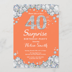 Convites Aniversário de 40 anos de Surpresa Diamond Coral