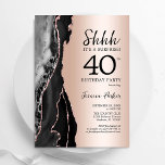 Convites aniversário de 40 anos de Surpresa do Agate Negro<br><div class="desc">Ouro preto e rosa agata convite de festas aniversário de 40 anos surpresa. Elegante design moderno, com fundo de geode mármore real agate, fonte falsa de rosa dourado e script de tipografia. Trendy convida o cartão perfeito para uma comemoração de dia das mulheres na moda. Impressos convites Zazzle ou modelo...</div>