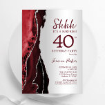 Convites Aniversário de 40 anos de Surpresa do Agregado Red<br><div class="desc">Vermelho vermelho escuro e prata agata convite de festas surpresa. Elegante design moderno com aquarela agate marble geode background,  faux glitter prata e tipografia. Trendy convida o cartão perfeito para uma comemoração de dia das mulheres na moda. Impressos convites Zazzle ou modelo de impressão digital instantânea para download.</div>