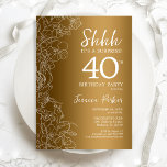 Convites aniversário de 40 anos de Surpresa Dourada<br><div class="desc">Convite de festas Dourado Surpresa. Design de vidro feminino com folha de ouro falsa,  sotaques botânicos e letra de script de tipografia. Simples cartão de convite floral perfeito para uma festa surpresa na moda. Pode ser personalizado para qualquer idade. Impressos convites Zazzle ou download instantâneo de modelo digital.</div>