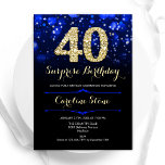 Convites Aniversário de 40 anos de Surpresa Dourada Real Az<br><div class="desc">Convite de festas de aniversário de 40 anos surpresa. Elegante design azul real com ouro brilhante. Apresenta na moda diamante, luzes e fontes de script. Homens ou mulheres convidam no dia. Perfeito para uma festa de aniversário adulta na moda. Personalize com seus próprios detalhes. Envie-me uma mensagem se precisar de...</div>