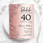 Convites aniversário de 40 anos de Surpresa Dourada rosa<br><div class="desc">Convite de festas rosa Dourado Surprise aniversário de 40 anos. Design Glam feminina com sotaques botânicos e letra de script de tipografia. Simples cartão de convite floral perfeito para uma festa surpresa na moda. Pode ser personalizado para qualquer idade. Impressos convites Zazzle ou modelo de impressão digital instantânea para download....</div>