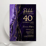 Convites Aniversário de 40 anos de Surpresa Dourada Roxo<br><div class="desc">O roxo e o ouro agitam o convite de festas aniversário de 40 anos surpresa. Elegante design moderno com aquarela agate marble geode background, faux glitter gold e typografia script font. Trendy convida o cartão perfeito para uma comemoração de dia das mulheres na moda. Impressos convites Zazzle ou modelo de...</div>