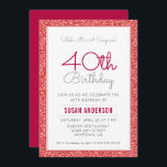Convites Aniversário de 40 anos de Surpresa Faux Red Glitte<br><div class="desc">Este convite de festas de aniversário de 40 anos surpresas na moda apresenta uma borda falsa vermelha. O texto personalizado permite adicionar os detalhes do convite.</div>