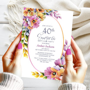 Convites Aniversário de 40 anos de Surpresa Floral Laranja 